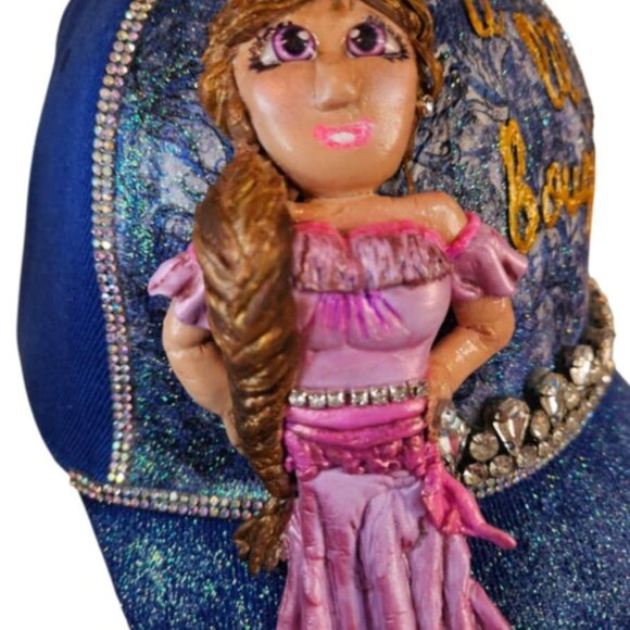 Handmade Baseball Hat - Adjustable - 100% Cotton - Blue and Pink - Sparkles! - Picture 8 of 13